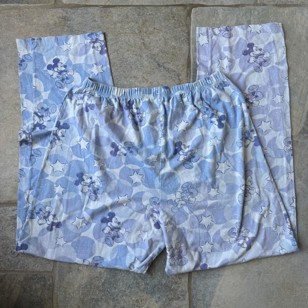 Y2K Disney Mickey Mouse Pajama Pants Size M Blue Stars Print Stretchy - Picture 5 of 5